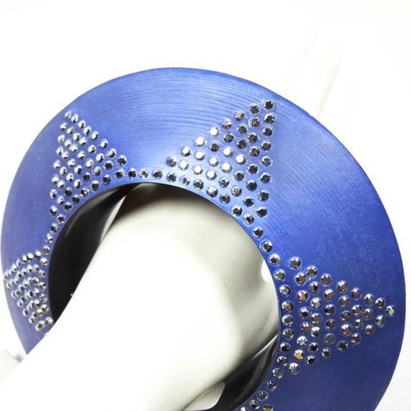 ALEXIS BITTAR Blue Lucite Silver Swarovski Crystal Wide Bangle Bracelet - Picture 7 of 9